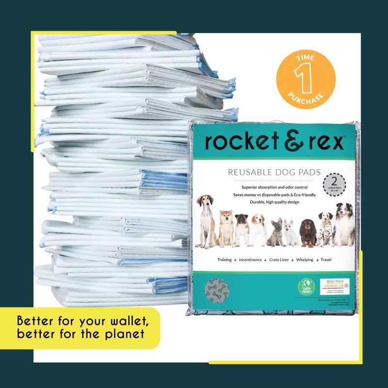 rocket & rex Premium Washable Pee Pads for Dogs, Waterproof & Reusable Puppy Pads for Potty Training, Whelping, Lining Crates & More, Guaranteed for up to 300 Washes, 30" x 36" (Pack of 2) - Image 3